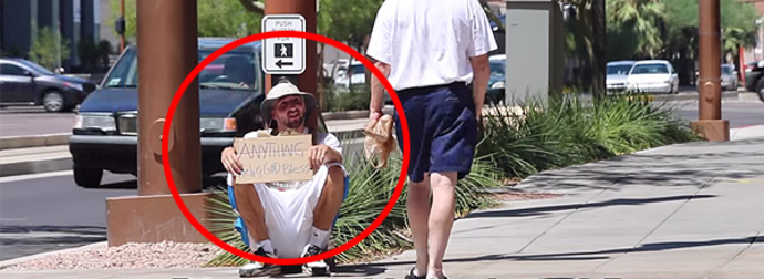 Man Dresses Up As A Homeless Person And Gives $20 To Those That Help Him.