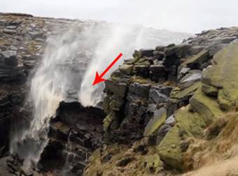 High Winds And A Waterfall Make For A Wildly Surreal Scene In England.