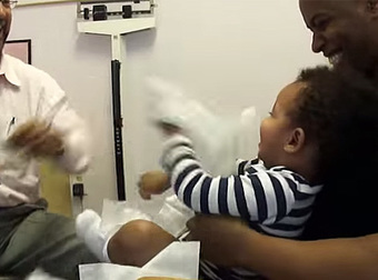 Doctor Has An Entertaining Method Of Keeping A Baby Laughing While Getting Shots.