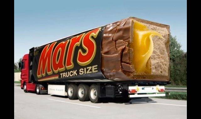 Mars, doing their part to end world hunger, one giant candy bar at a time.