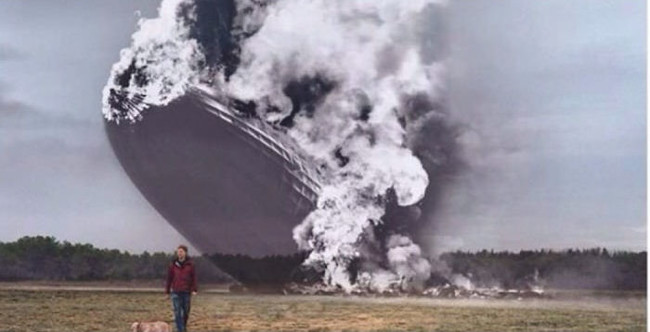 Blimp goes down in flames.