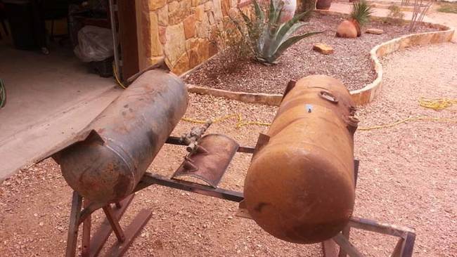 He found two utility vehicle tanks for the smoker itself. 