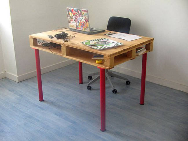 If you need a desk, a wooden pallet can easily be modified so you have a place to get your work done.