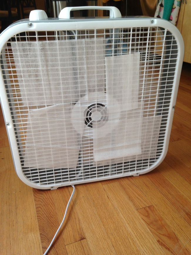 11.) Dryer sheets on the back of a box fan: instant air freshener.