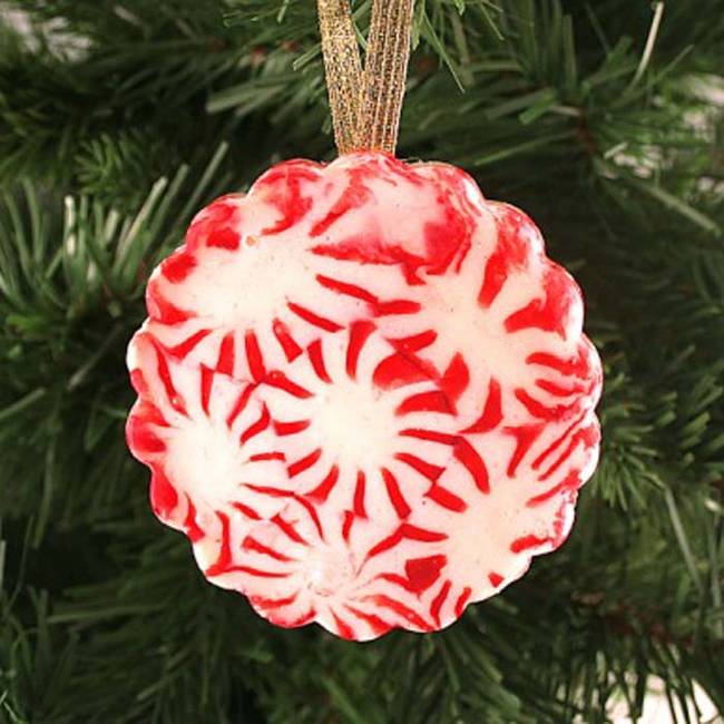 Add a festive, sweet scent to your tree with these melted peppermint ornaments.