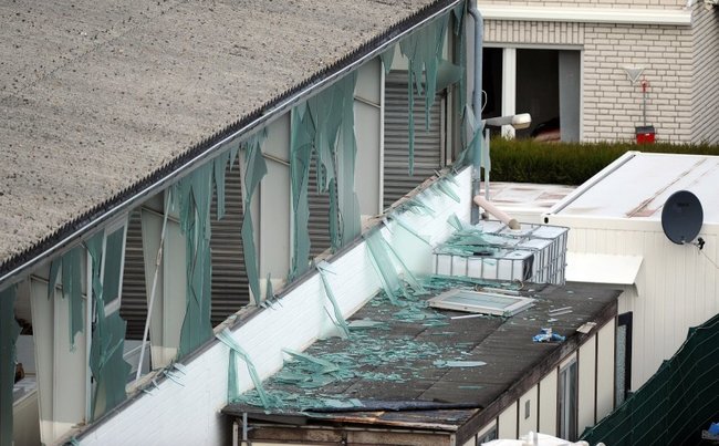 Destroyed windows in the area.