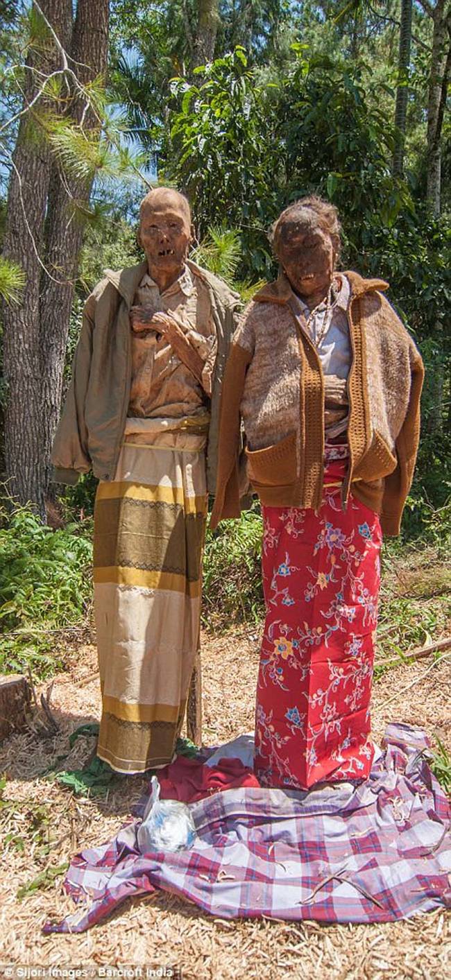 During the ceremony, some relatives walk their bodies of their deceased loved ones around the province along straight lines.