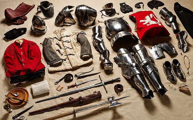 4.) From 1485, the gear and armor from a Yorkist man at arms at the Battle of Bosworth.