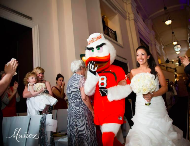 Cue Sebastian,  the University of Miami Hurricanes mascot (and not coincidentally the cheerleader-in-chief of her father's favorite school). Donning a Hurricane's jersey with her father's nickname on the back, he was the perfect stand-in.