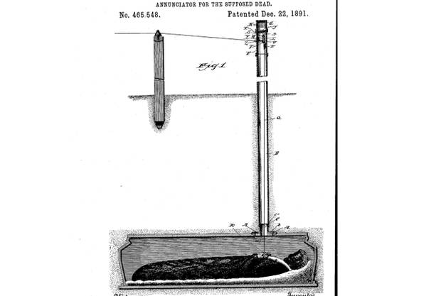 "Ring once if you're alive." This intricate alarm system was integrated with the coffin so as to allow the mistakenly buried to sound the alarm and be sure their families keep them in a mortuary for a few days next time.