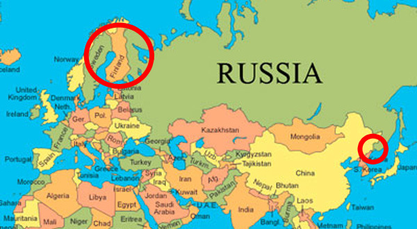 10.) Only one country separates Finland and North Korea: In between these incredibly different countries stands only one mass… Russia.