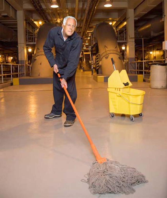 2.) Giorgio Armani as a janitor. Net worth: $9.1 billion.