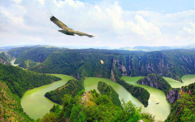 Uvac River flowing through Serbia, Bosnia, and Herzegovina