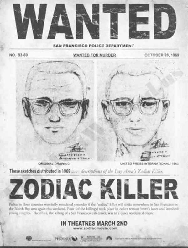 14.) The Zodiac Killer: This “Jack the Ripper” style killer terrorized San Francisco. He would even send cryptic notes to the police. He targeted and killed four men and three women.