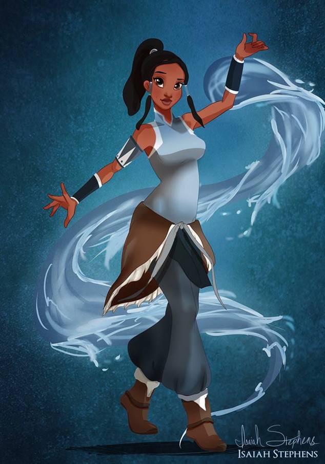 Tiana (from <i>The Princess and the Frog</i> as Korra (from <i>The Legend of Korra</i>