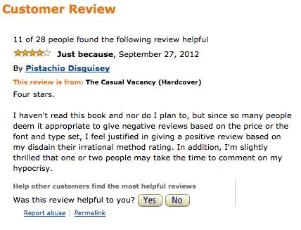 7.) Someone who didn't read "The Casual Vacancy" reviewed it.