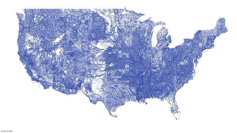 16.) Map of Rivers in the Contiguous United States