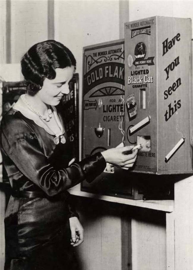 This machine actually sold already lit cigarettes for a penny.