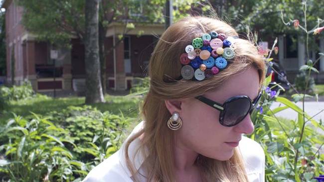 A button headband is an inexpensive and fun accessory.