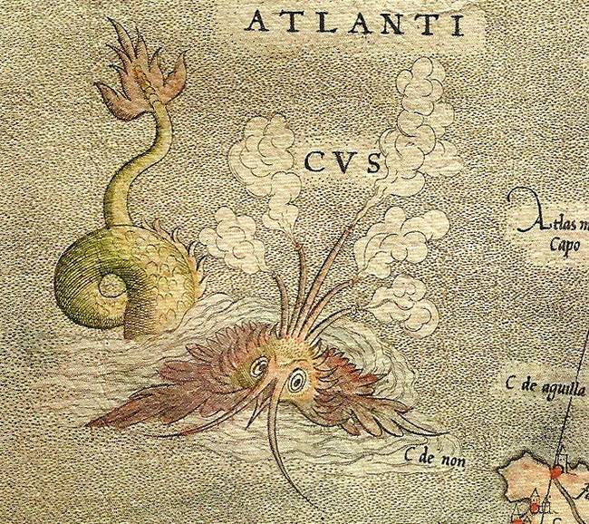 1572: It's hard to say what inspired this Sea Chimera besides maybe cabin fever hallucinations. It appears to have a serpent's tail that lights aflame, but also a bird-like face with feathers that shoot out smoke.