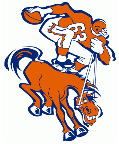 10.) I think that huge man who appears to be an offensive lineman is too big to be standing on that horse on this Denver Broncos logo.