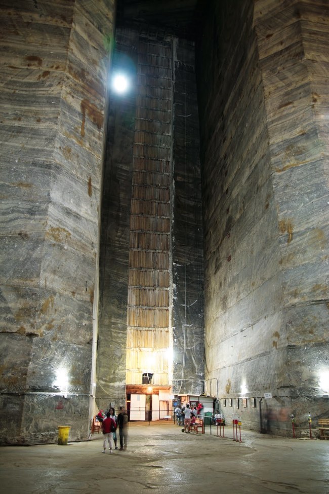 2.) This is the elevator that brings you 208 meters below the surface. They built it entirely metal-free to avoid rusting from the salt. Smart.