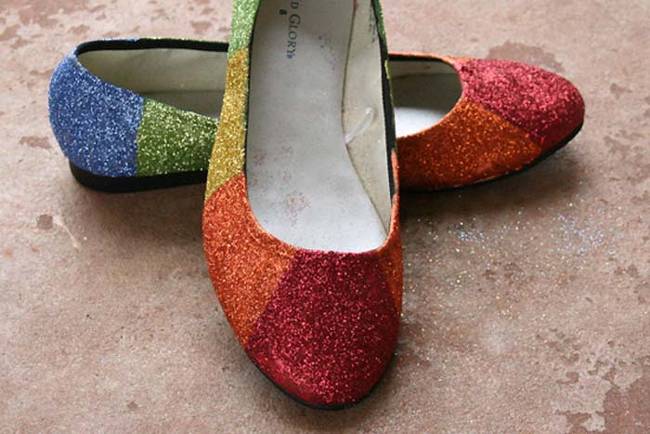 A pair of flats becomes a glittery rainbow statement piece with this easy how-to.