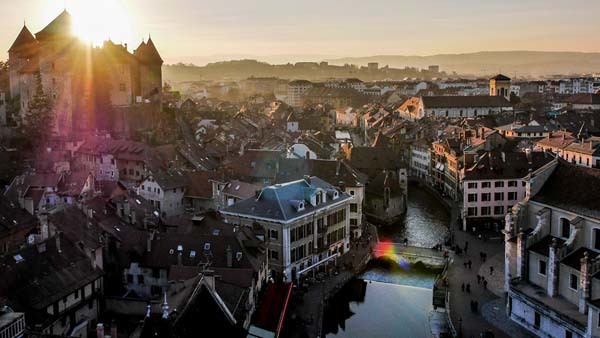 3.) A sunset over a quiet village (Annecy, France).