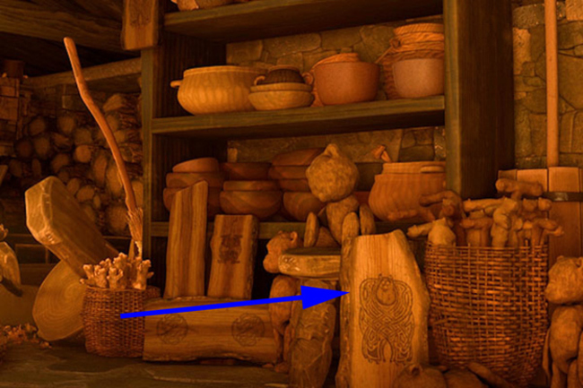 In "Brave" the witch who turns Merida's mother into a bear has carved Sully from "Monsters Inc" into a log.