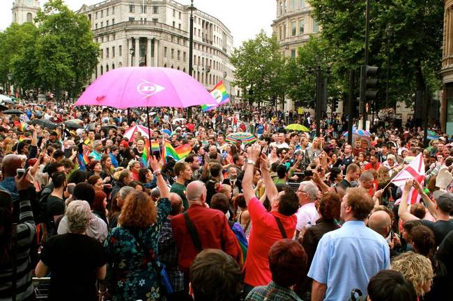 During the 2014 LGBT London pride parade though, marchers were flanked by supporters instead.