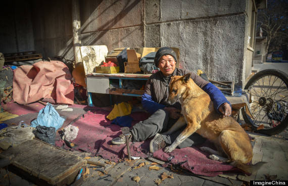 When it's cold out, the pooch keeps Mr. Fu's cold feet warm by snuggling up on top of them. Now THAT'S devotion!