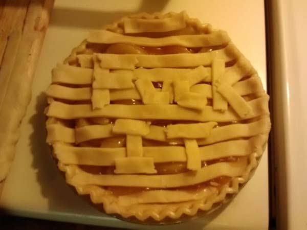 19.) This husband attempted to make a lattice pie crust.