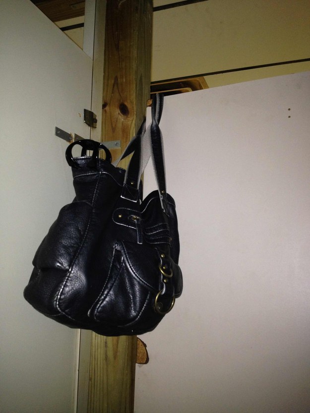 4. The weight of a purse can keep a stall door shut if you hang it from the inner corner.