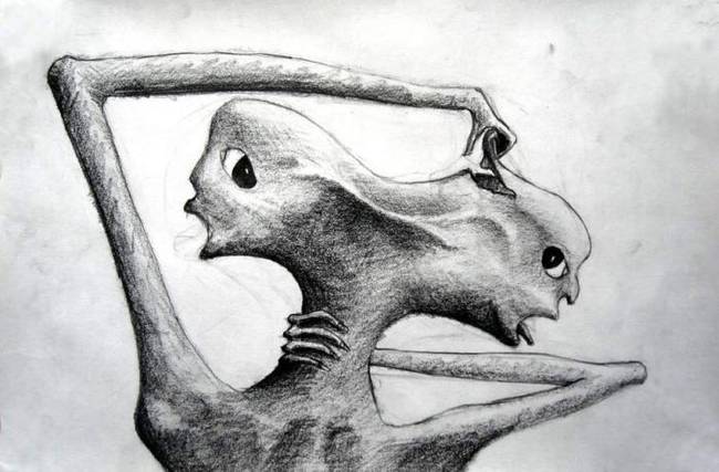 This drawing was found in an old asylum, its artist  was a paranoid schizophrenic.