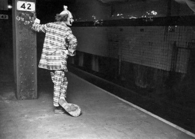 Clowns on the New York City subway.