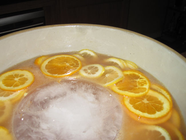 2.) Instead of small ice cubes, use a big block of ice to keep your punch perfectly chilled.