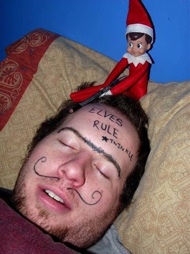 Some elves like to draw on people while they sleep.