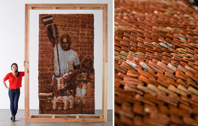 The final project, from far away, making the image of the teh tarik man, and up close to see each teabag.