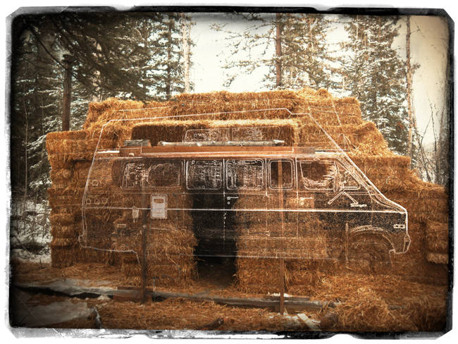 The plan for "Night Danger" '77 Dodge Camper turned winter shelter.