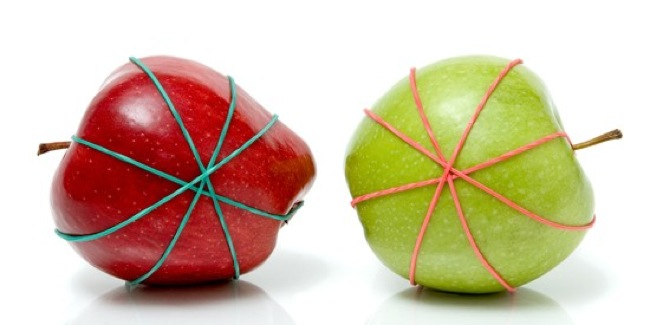 Rubber bands keep apple slices together, and prevent them from getting rusty.