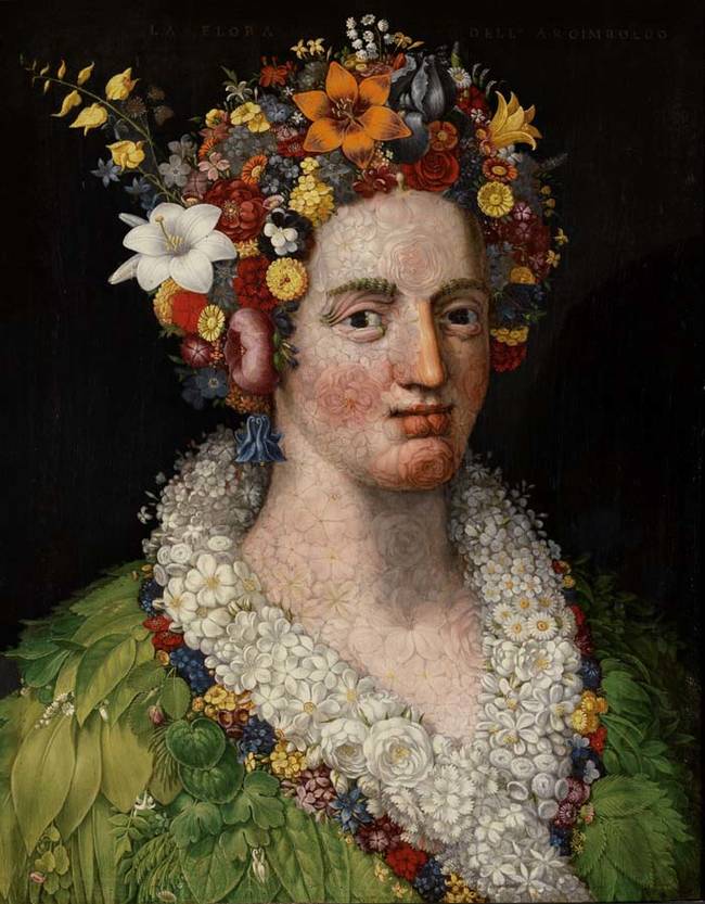 "Flora." Arcimboldo started his career doing more traditional paintings around religious themes.