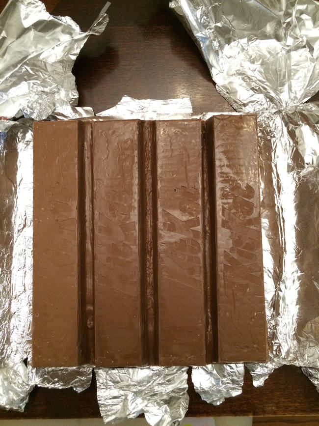 In order to make this candy bar, her boyfriend ordered eight pounds of chocolate and Belgian wafers. He also learned how to temper chocolate.