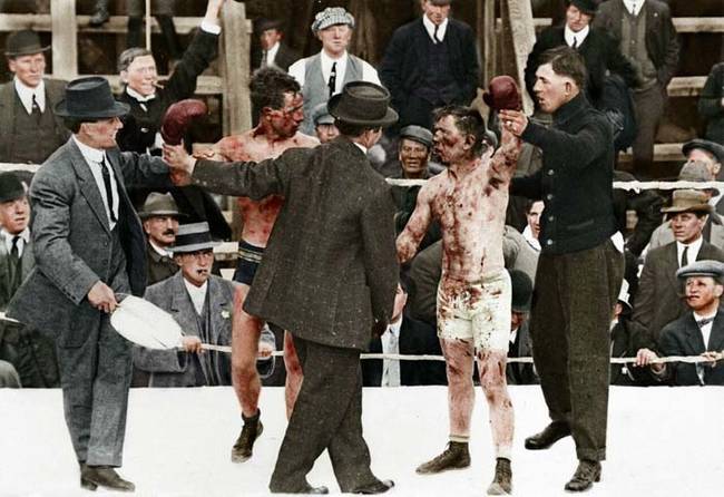 A bloody boxing match between Ray Campbell and Dick Hyland in 1913.