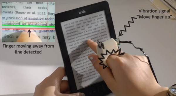 One of the coolest features is that The FingerReader emits a pulse that warns the readers when they move away from the line.