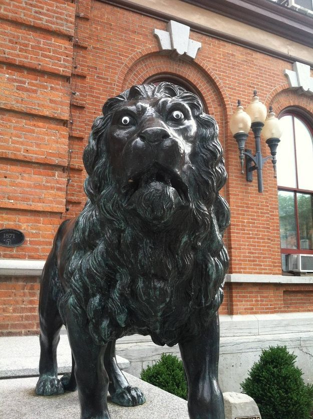 Somehow those goofy googly eyes made this statue look even more threatening.