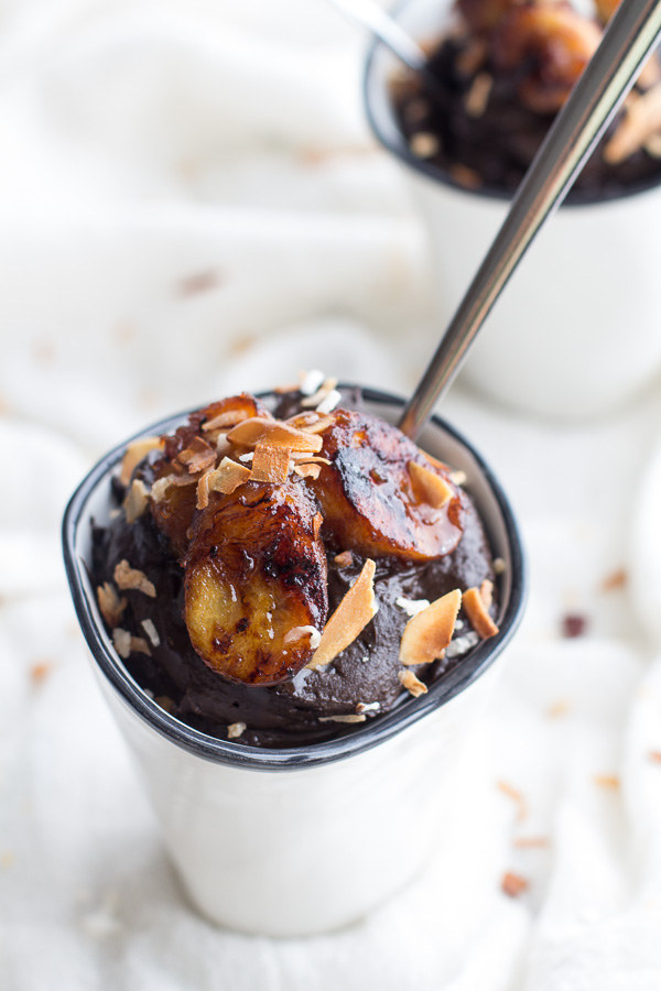 6.) <a href="https://www.halfbakedharvest.com/dark-chocolate-avocado-mousse-coconut-caramelized-bananas/" target="_blank">Dark Chocolate Avocado Mousse with Coconut Caramelized Bananas</a>