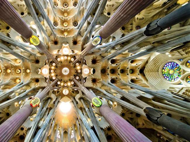 The ceiling of the church is very ornate and the multitude of columns not only provide structural support, but also have a decorative effect.