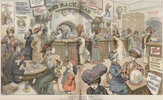 This illustration appeared in a 1908 issue of <i>Puck</i> magazine. It was an imagining of what the world would look like if women had the vote.