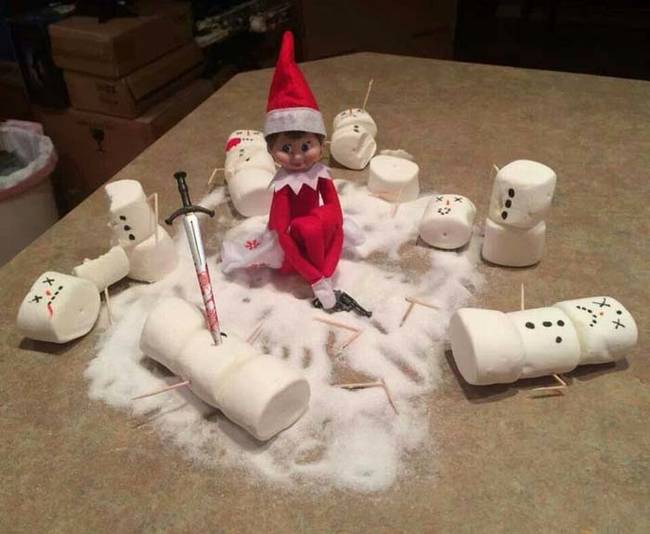 The elves don't really play well with marshmallow snowmen.