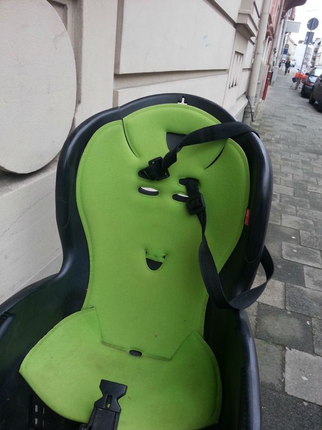 1. This child's bike seat looks like a stoned alien.